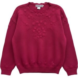 Cape Isle Knitters Hand Embroidered Floral 3D Knit Sweater Womens Small Pink VTG